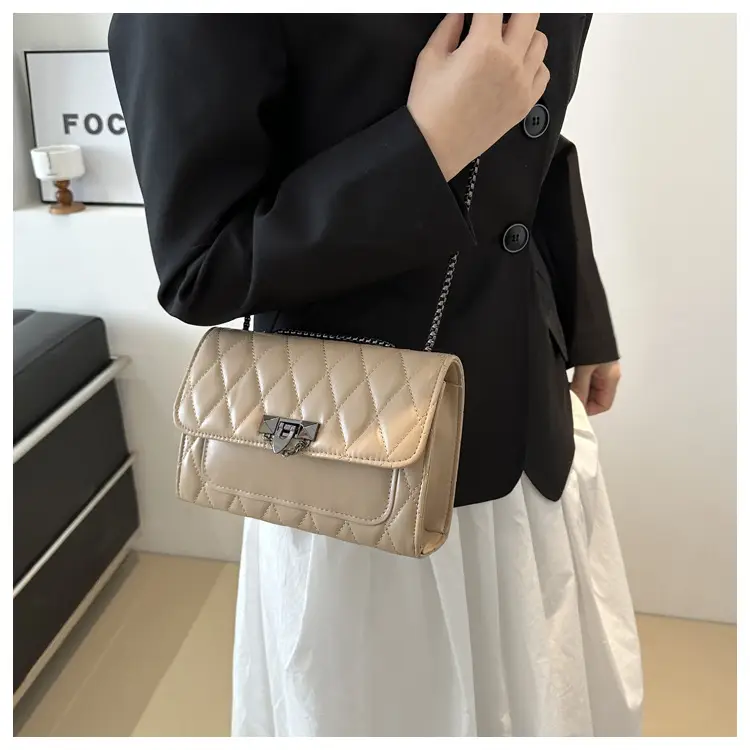 2024 Korean Style Rhombic Chain Shoulder Bag Beige — feature 25