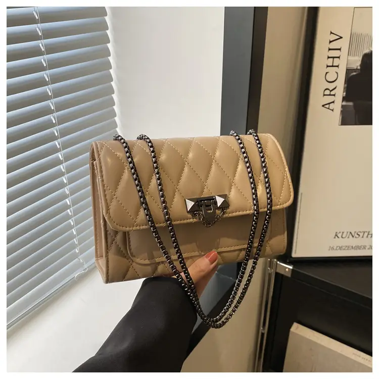 2024 Korean Style Rhombic Chain Shoulder Bag Beige - Image 3