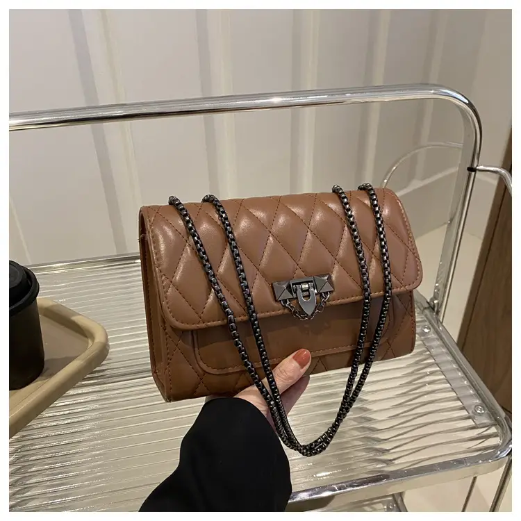 2024 Korean Style Rhombic Chain Shoulder Bag Beige - Image 4