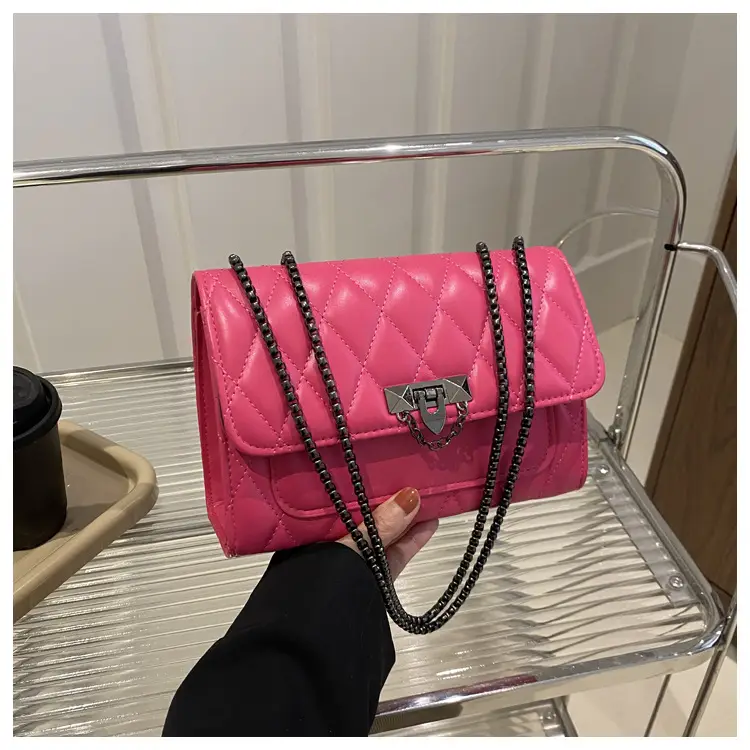 2024 Korean Style Rhombic Chain Shoulder Bag Beige - Image 5
