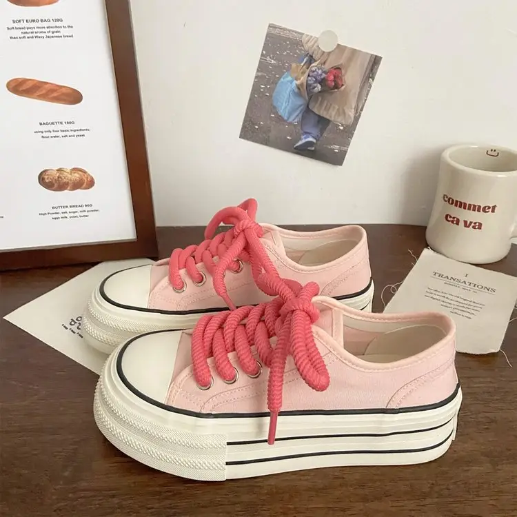 Cream platform canvas shoes women's thin spring and summer New ins trendy niche Korean style big head muffin white shoes for students - Image 7