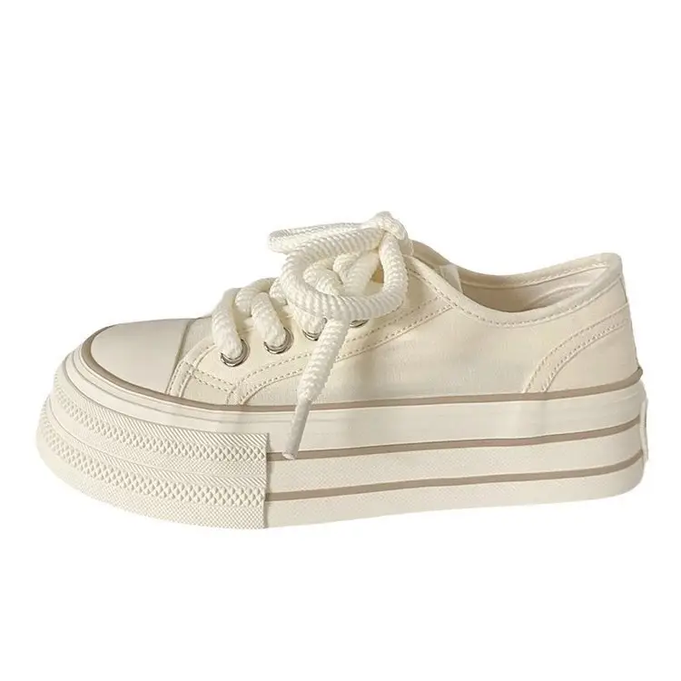 Cream platform canvas shoes women's thin spring and summer New ins trendy niche Korean style big head muffin white shoes for students - Image 8