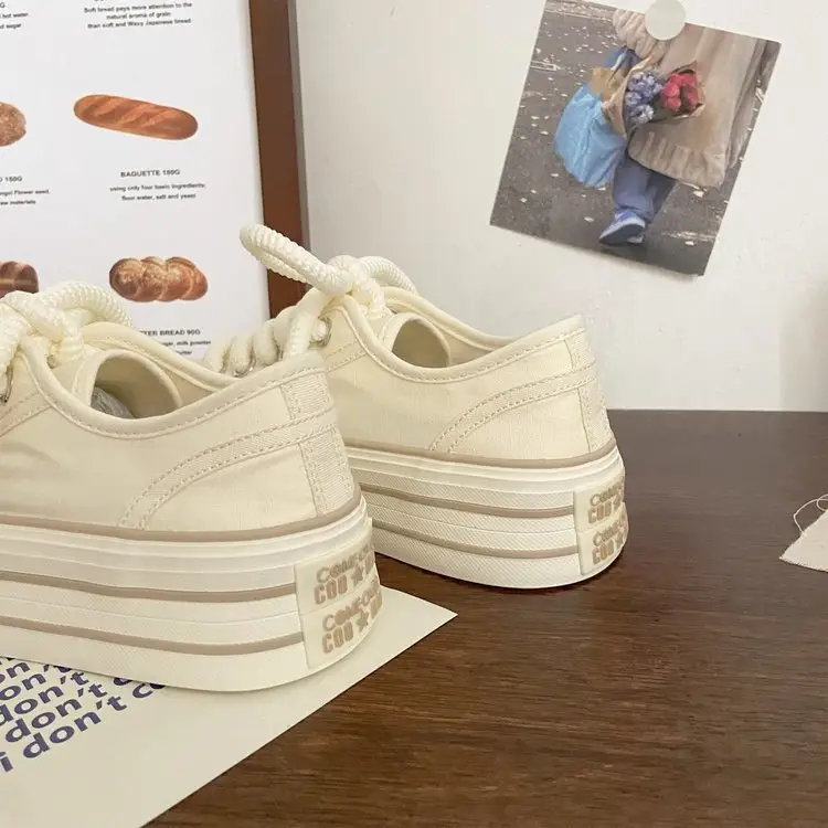 Cream platform canvas shoes women's thin spring and summer New ins trendy niche Korean style big head muffin white shoes for students — feature 12