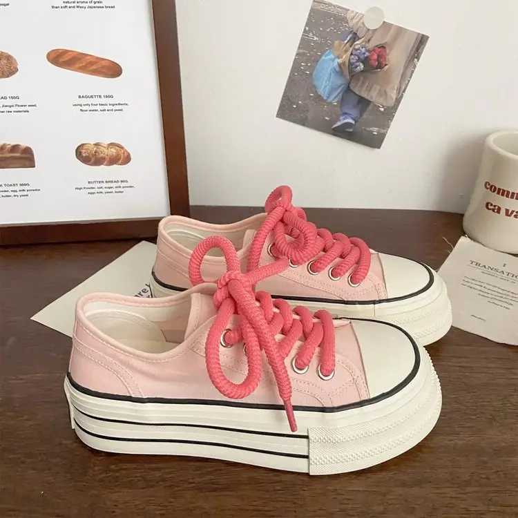 Cream platform canvas shoes women's thin spring and summer New ins trendy niche Korean style big head muffin white shoes for students — feature 13