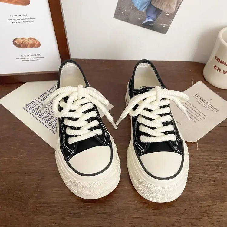 Cream platform canvas shoes women's thin spring and summer New ins trendy niche Korean style big head muffin white shoes for students — feature 17