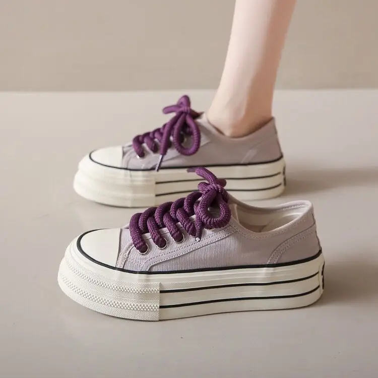 Cream platform canvas shoes women's thin spring and summer New ins trendy niche Korean style big head muffin white shoes for students — feature 8