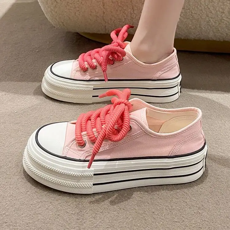 Cream platform canvas shoes women's thin spring and summer New ins trendy niche Korean style big head muffin white shoes for students — feature 9