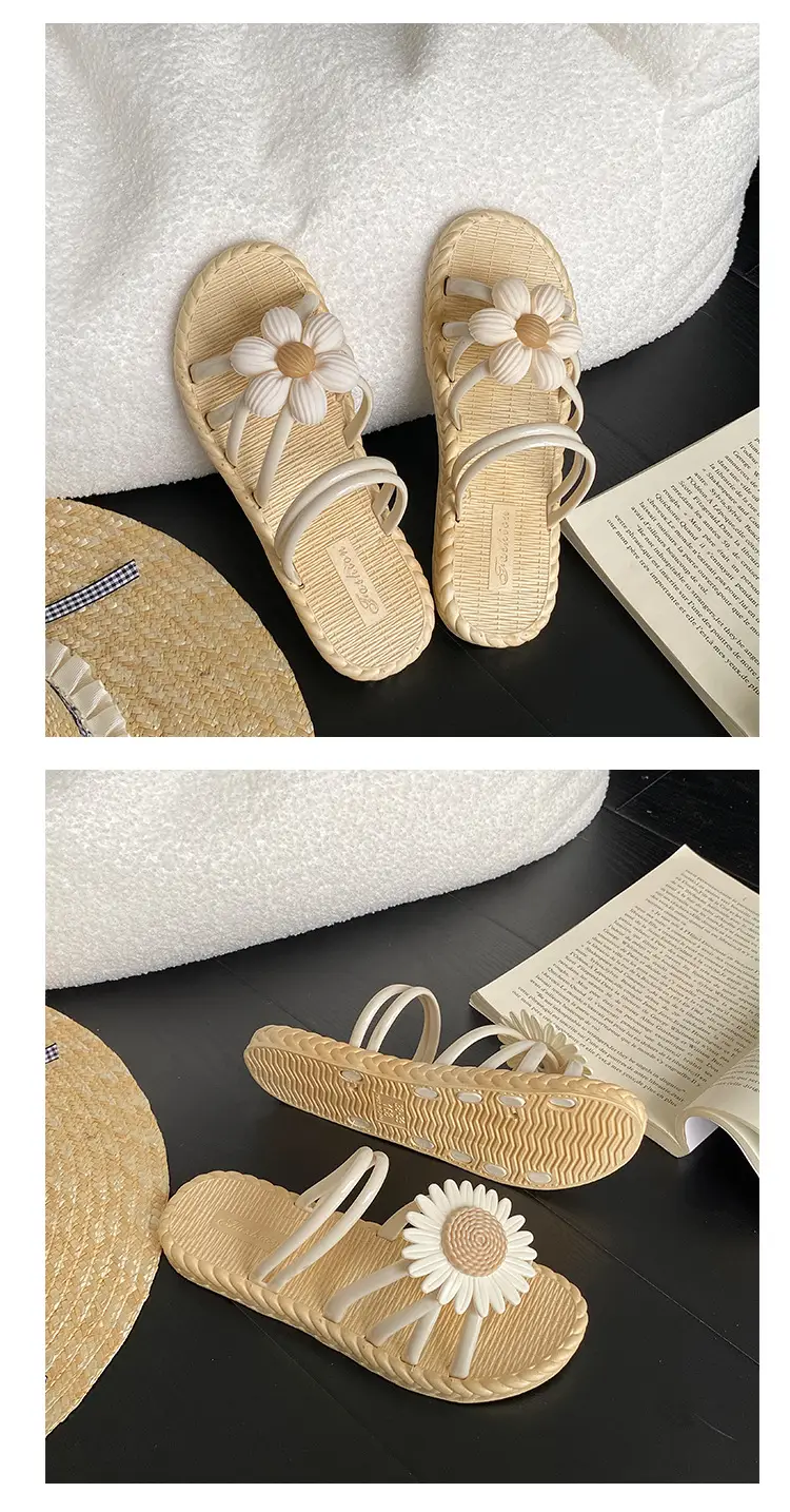 New Fashionable Flower Women's Shoes Summer Straw Slippers Ethnic Style Roman Shoes Beach Flip-Flops Two-Wear Shoes Sandals — feature 12