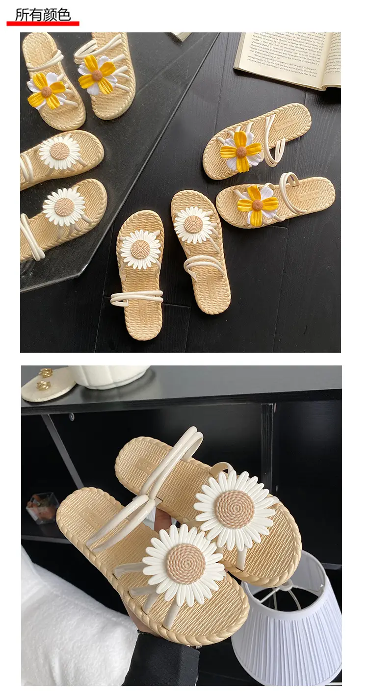 New Fashionable Flower Women's Shoes Summer Straw Slippers Ethnic Style Roman Shoes Beach Flip-Flops Two-Wear Shoes Sandals — feature 13