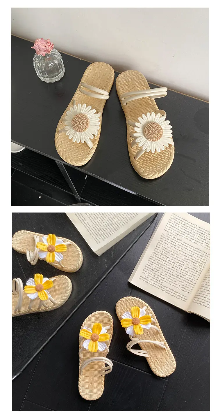 New Fashionable Flower Women's Shoes Summer Straw Slippers Ethnic Style Roman Shoes Beach Flip-Flops Two-Wear Shoes Sandals — feature 14