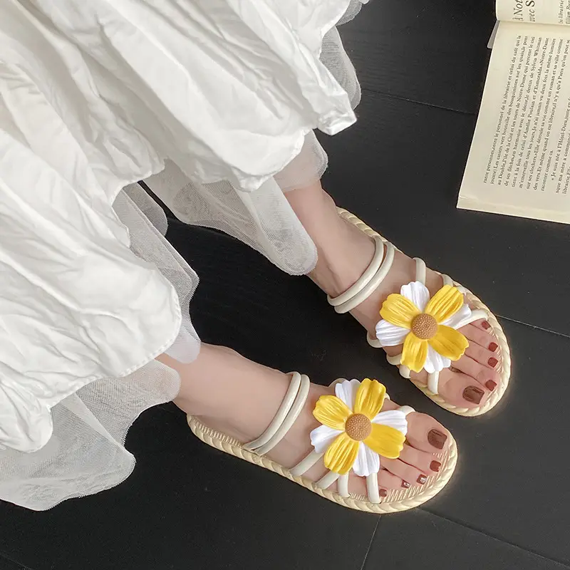 New Fashionable Flower Women's Shoes Summer Straw Slippers Ethnic Style Roman Shoes Beach Flip-Flops Two-Wear Shoes Sandals — feature 16
