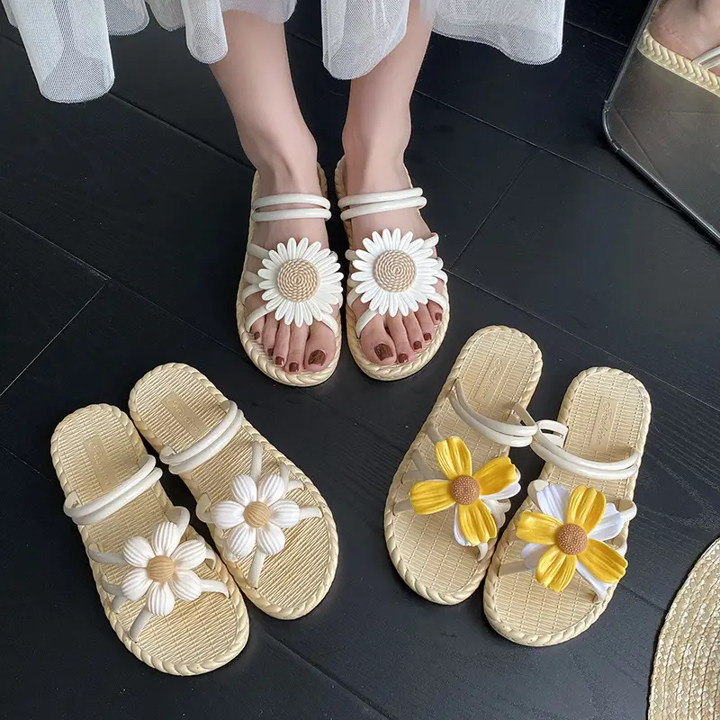 New Fashionable Flower Women's Shoes Summer Straw Slippers Ethnic Style Roman Shoes Beach Flip-Flops Two-Wear Shoes Sandals — feature 17