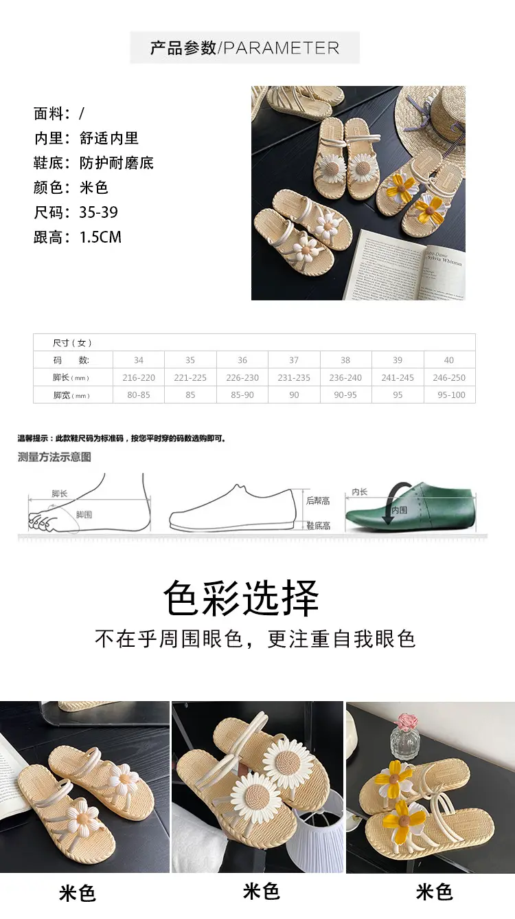 New Fashionable Flower Women's Shoes Summer Straw Slippers Ethnic Style Roman Shoes Beach Flip-Flops Two-Wear Shoes Sandals — feature 2