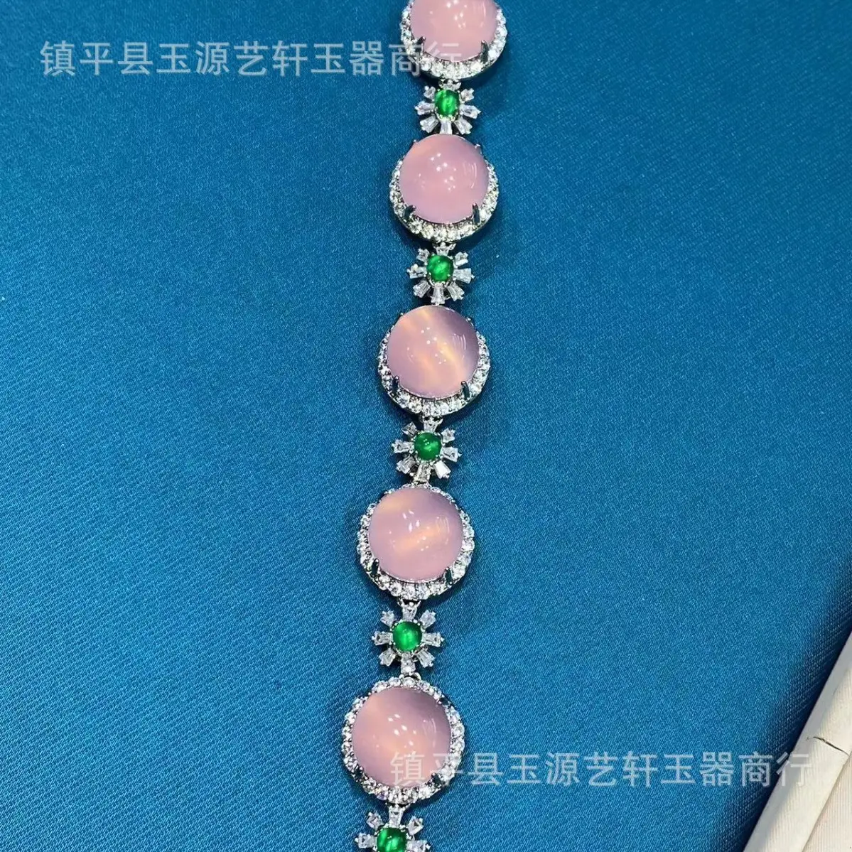 New Chinese Natural High Ice Chalcedony Pink Agate Bracelet Full Diamond Inlaid Women's Jewelry Live - Image 3
