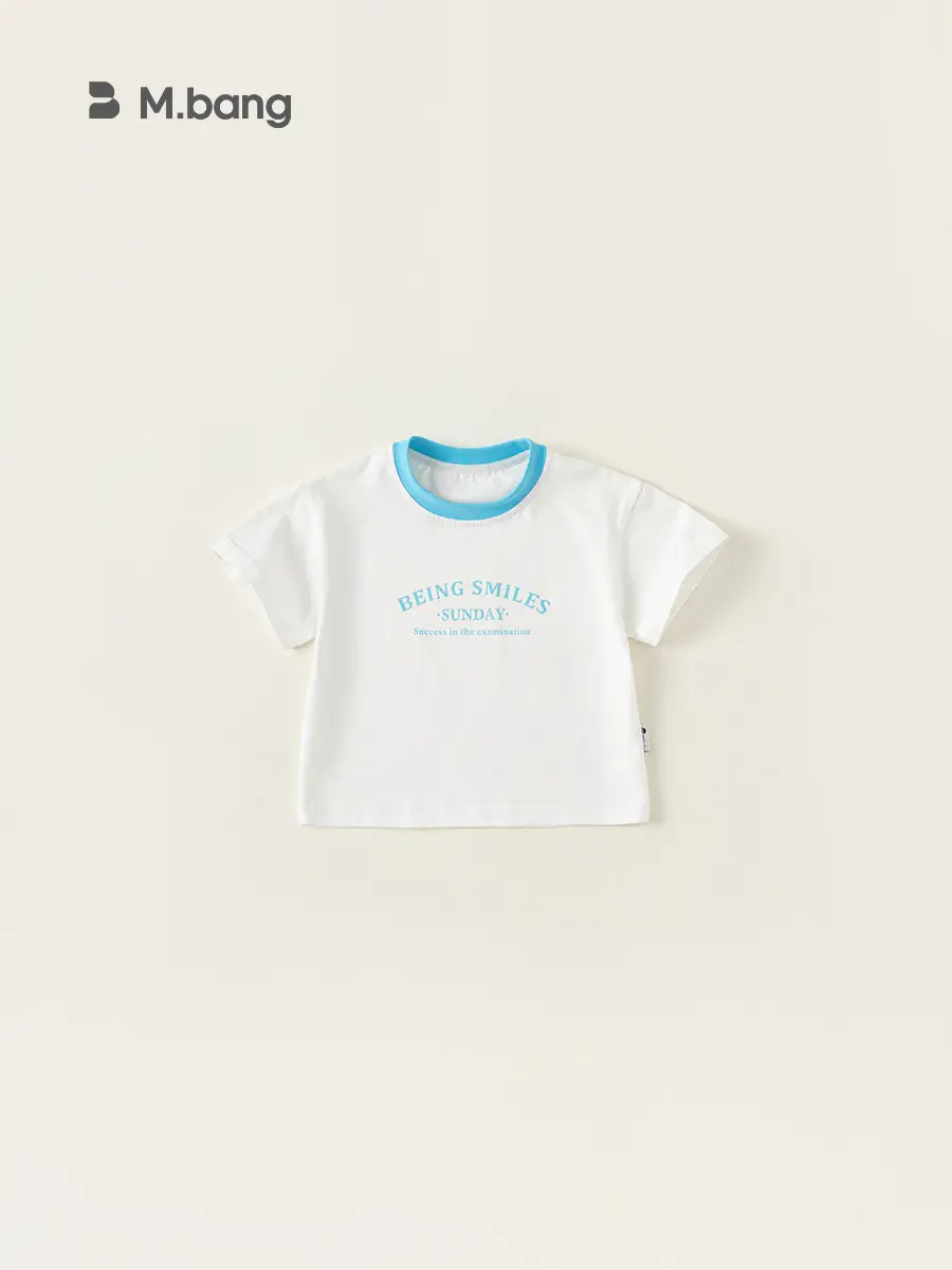 Girls Summer Color Block T-Shirt White Blue Round Neck - Image 5