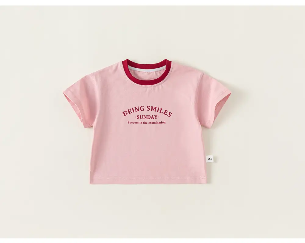 Girls Summer Color Block T-Shirt White Blue Round Neck — feature 12