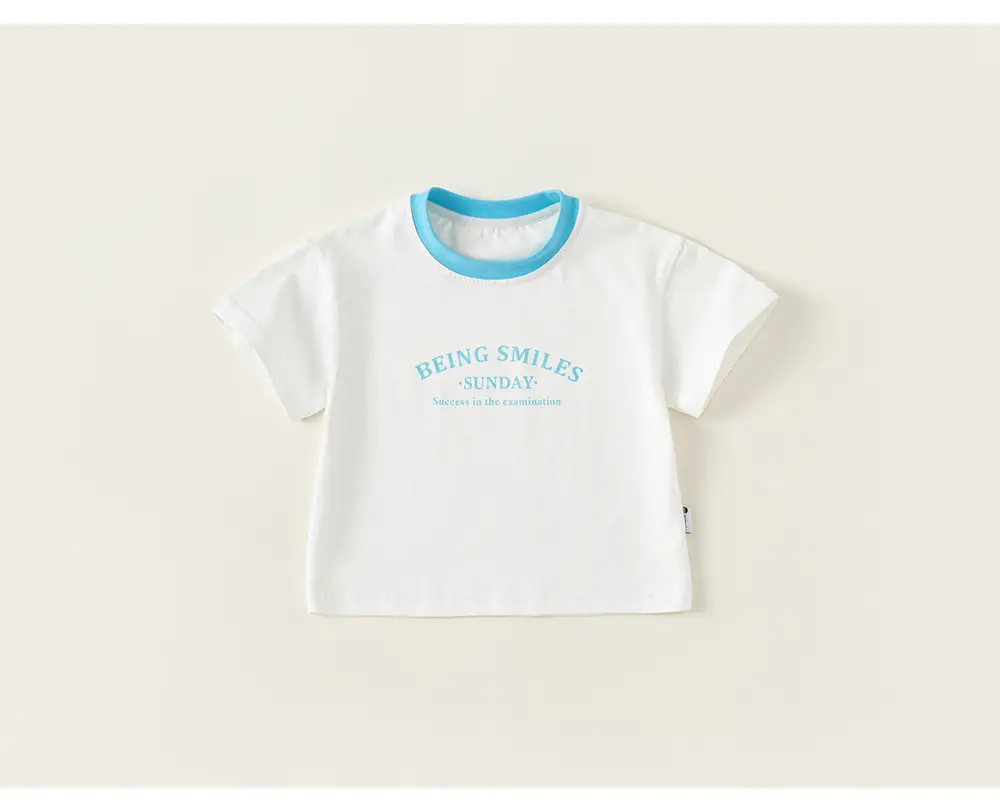 Girls Summer Color Block T-Shirt White Blue Round Neck — feature 13
