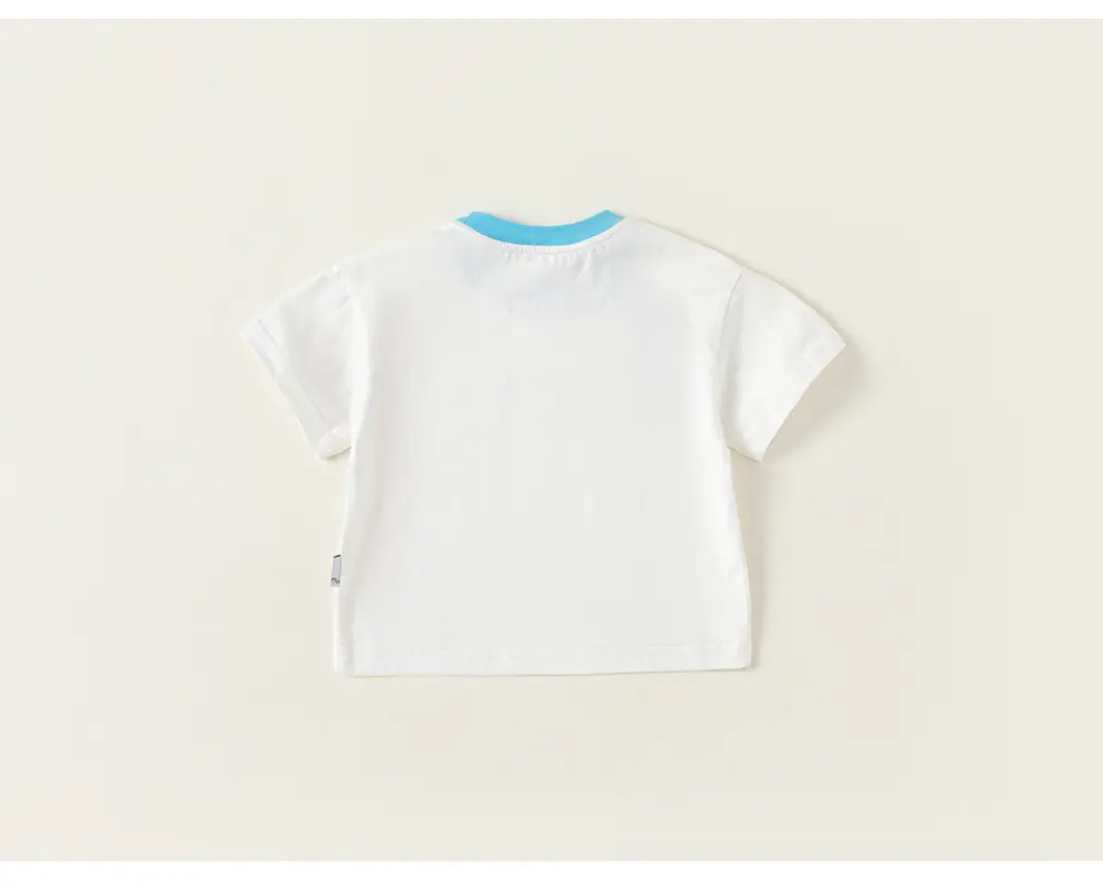 Girls Summer Color Block T-Shirt White Blue Round Neck — feature 17