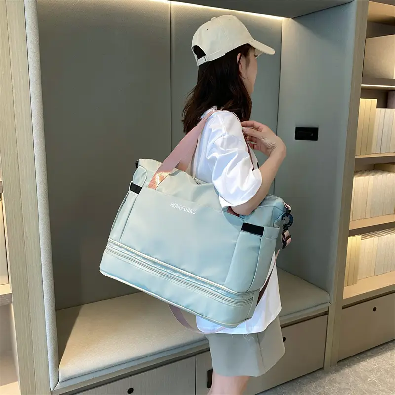 Light Blue Travel Bag Women Shoulder Crossbody Foldable