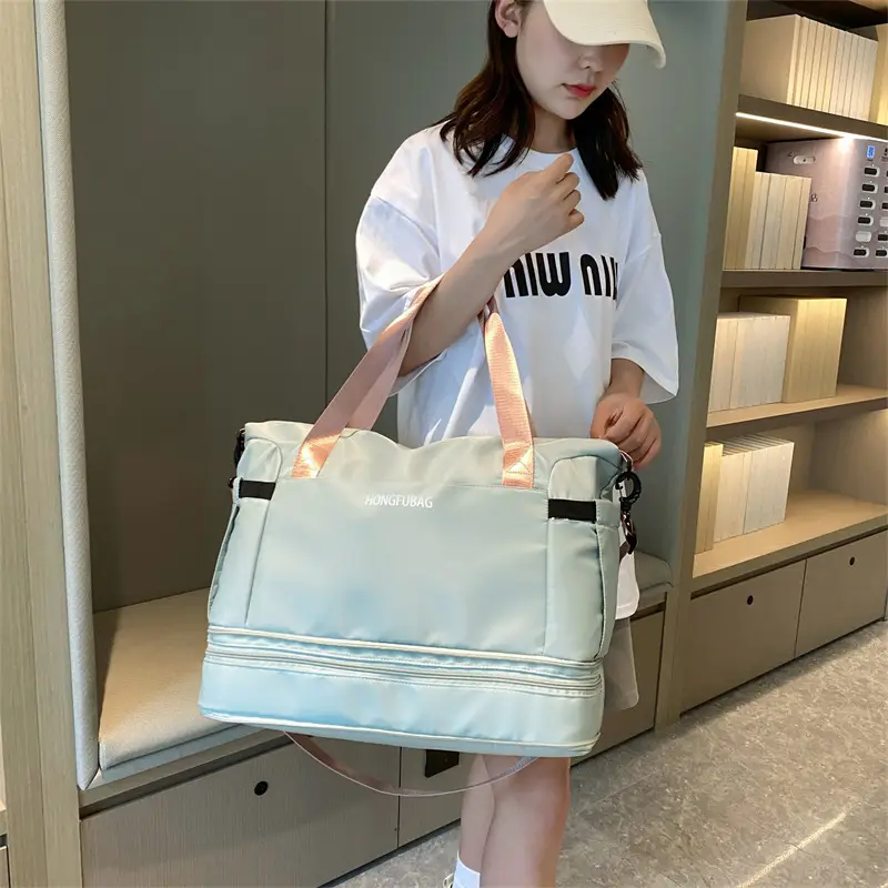 Light Blue Travel Bag Women Shoulder Crossbody Foldable — feature 5