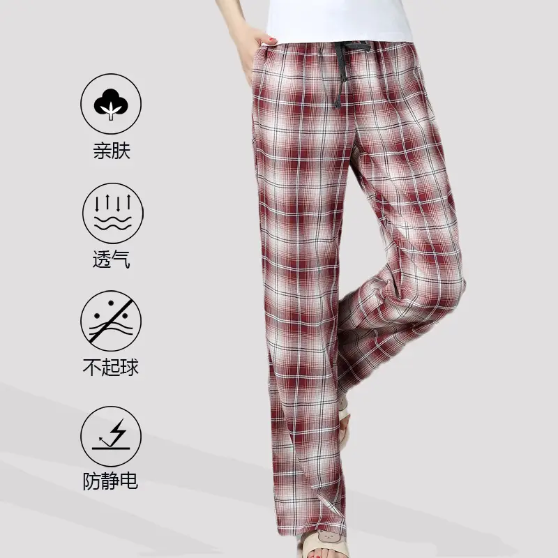 Women Plaid Cotton Pajama Pants Plus Size Casual Home Wear - Image 11