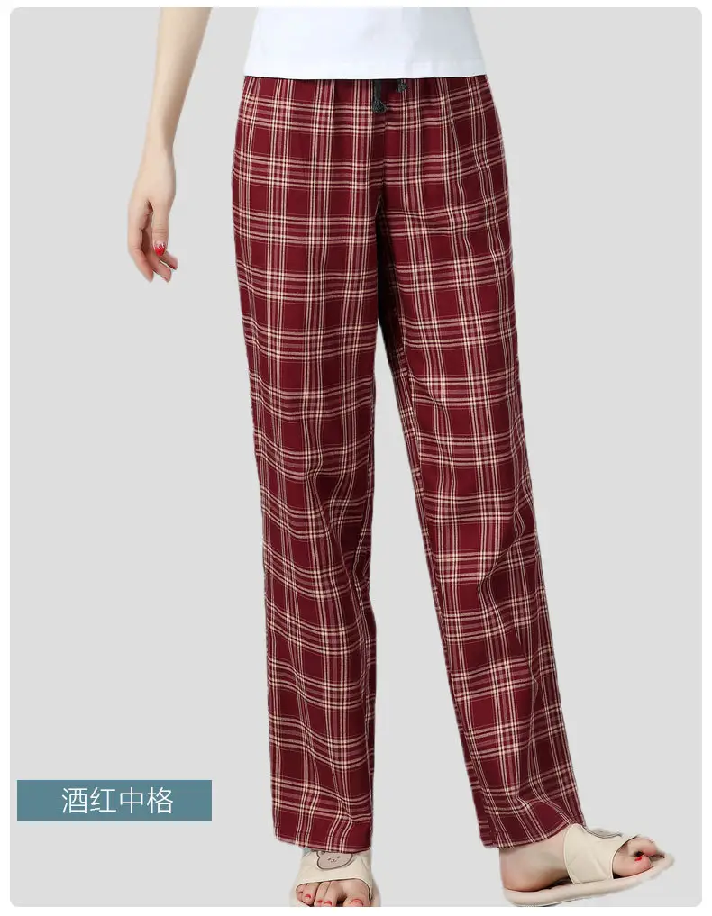 Women Plaid Cotton Pajama Pants Plus Size Casual Home Wear — feature 12