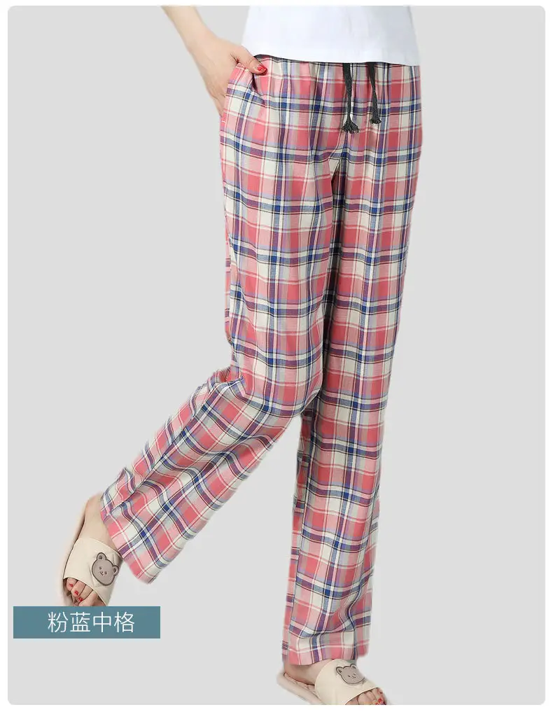 Women Plaid Cotton Pajama Pants Plus Size Casual Home Wear — feature 14
