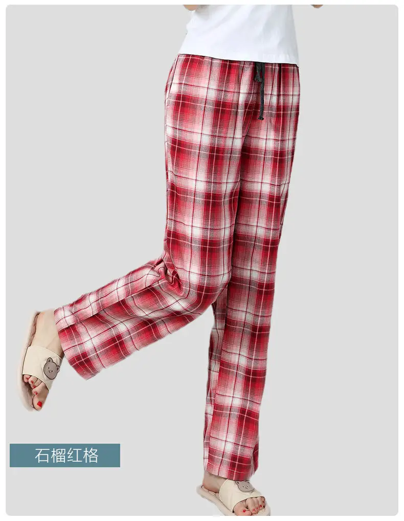 Women Plaid Cotton Pajama Pants Plus Size Casual Home Wear — feature 9