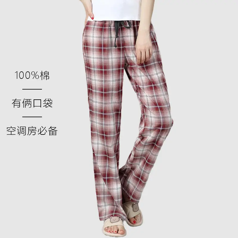 Women Plaid Cotton Pajama Pants Plus Size Casual Home Wear - Image 6
