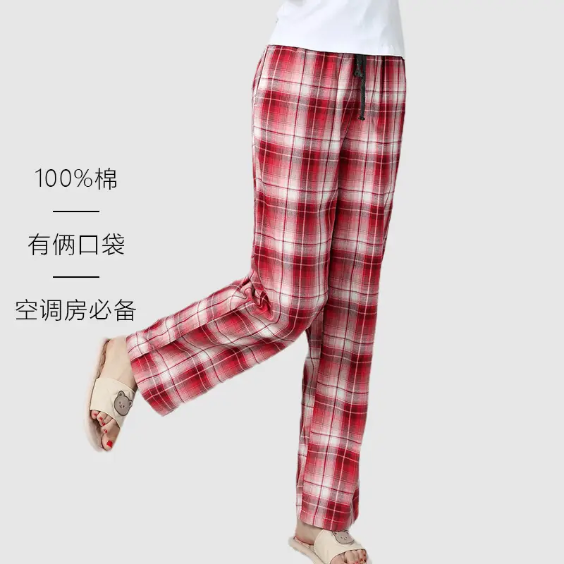 Women Plaid Cotton Pajama Pants Plus Size Casual Home Wear - Image 7