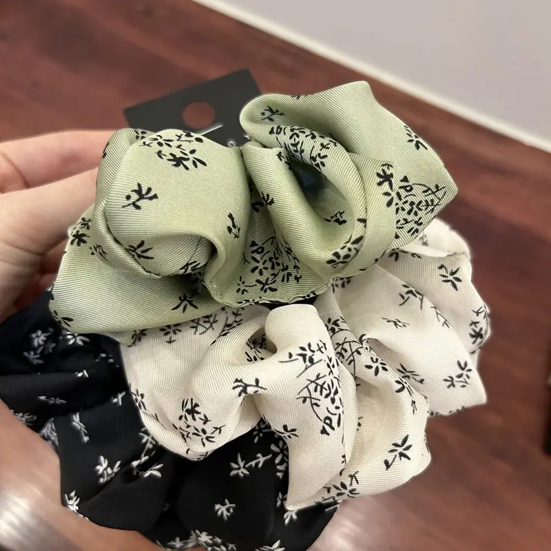 French Retro Floral Satin Hair Bands Green Black