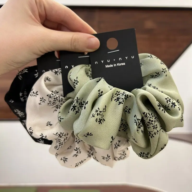 French Retro Floral Satin Hair Bands Green Black — feature 8