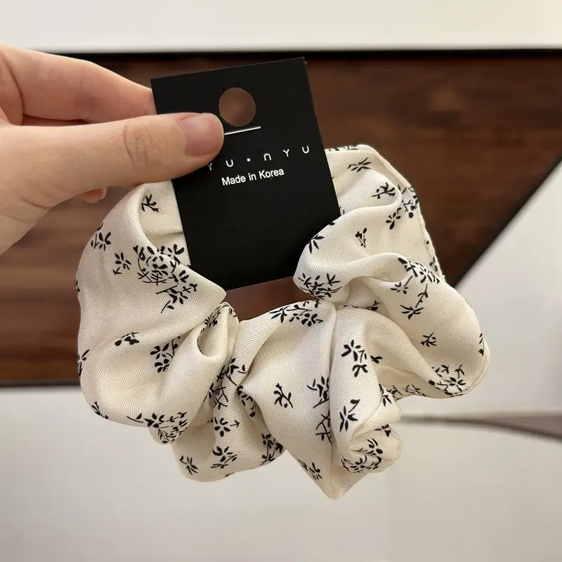 French Retro Floral Satin Hair Bands Green Black
