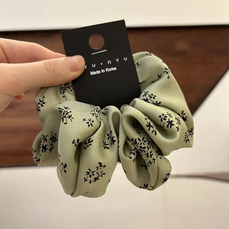 French Retro Floral Satin Hair Bands Green Black