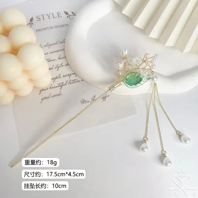 Antique Green Gemstone Tassel Hairpin 18kg - Image 3