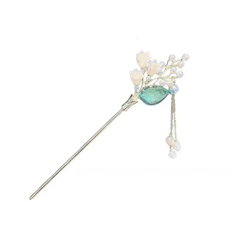 Antique Green Gemstone Tassel Hairpin 18kg - Image 5