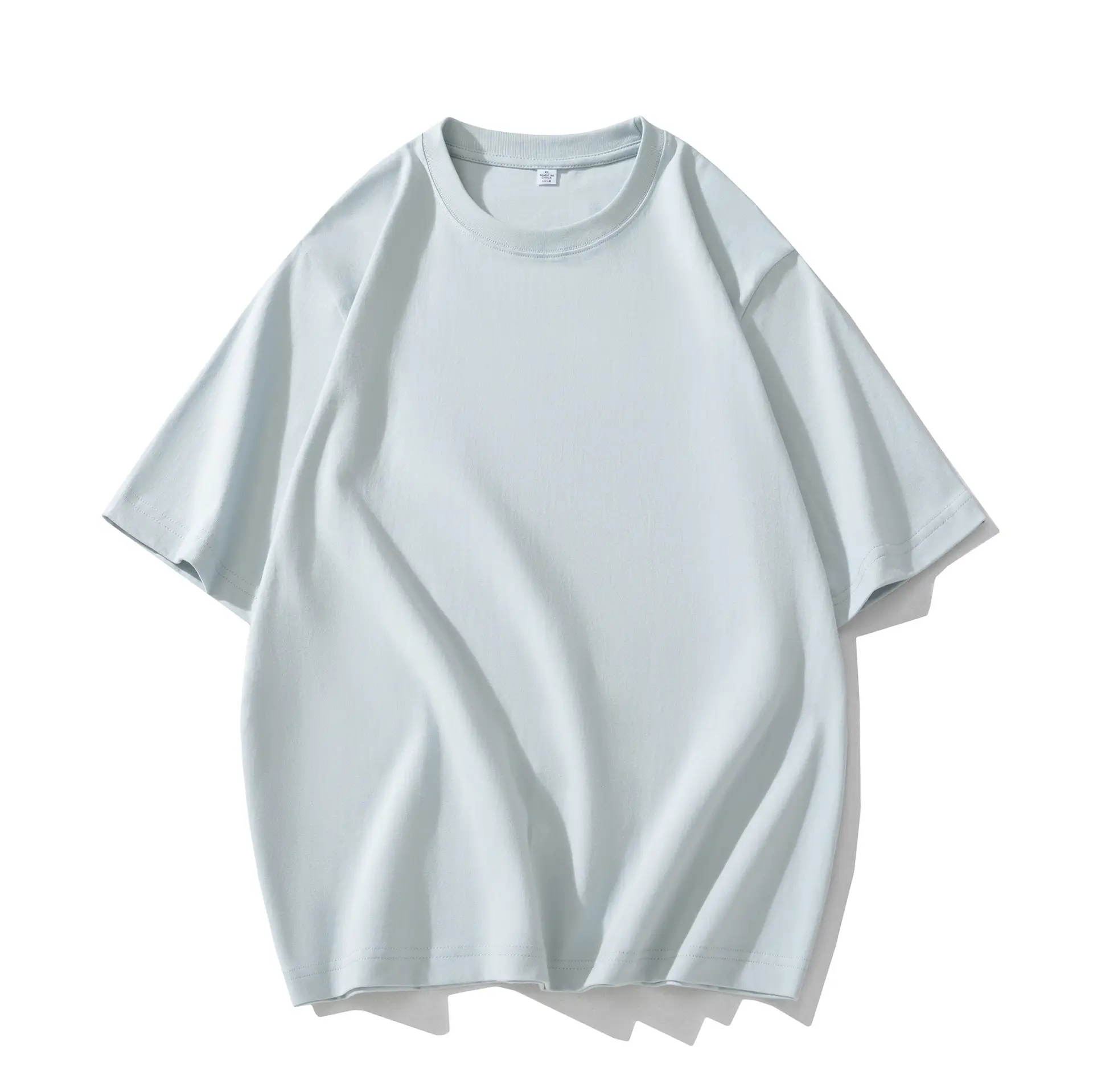 Men Cotton T-Shirt Drop Shoulder Round Neck Half Sleeve Light Blue - Image 14