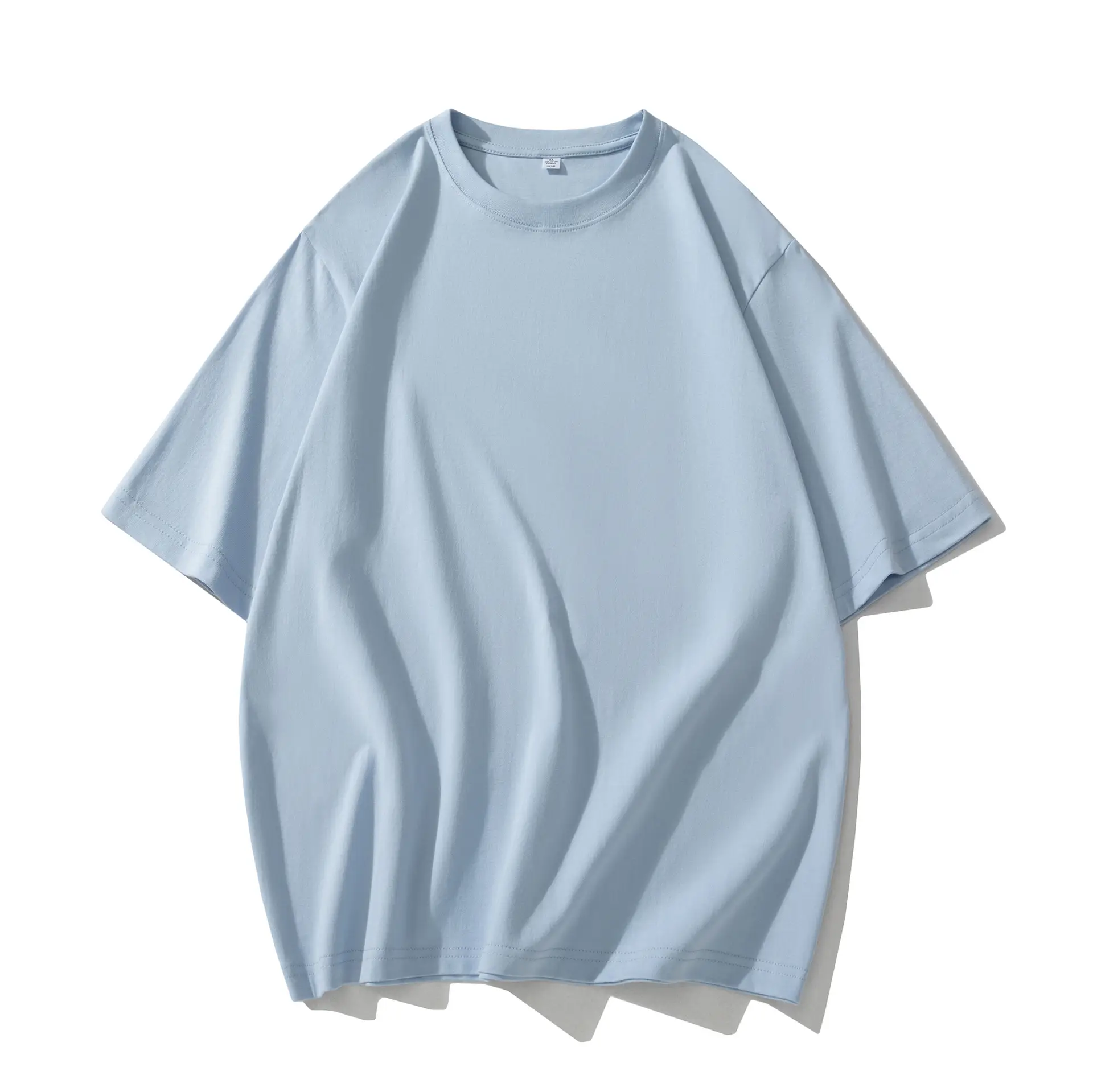 Men Cotton T-Shirt Drop Shoulder Round Neck Half Sleeve Light Blue - Image 3