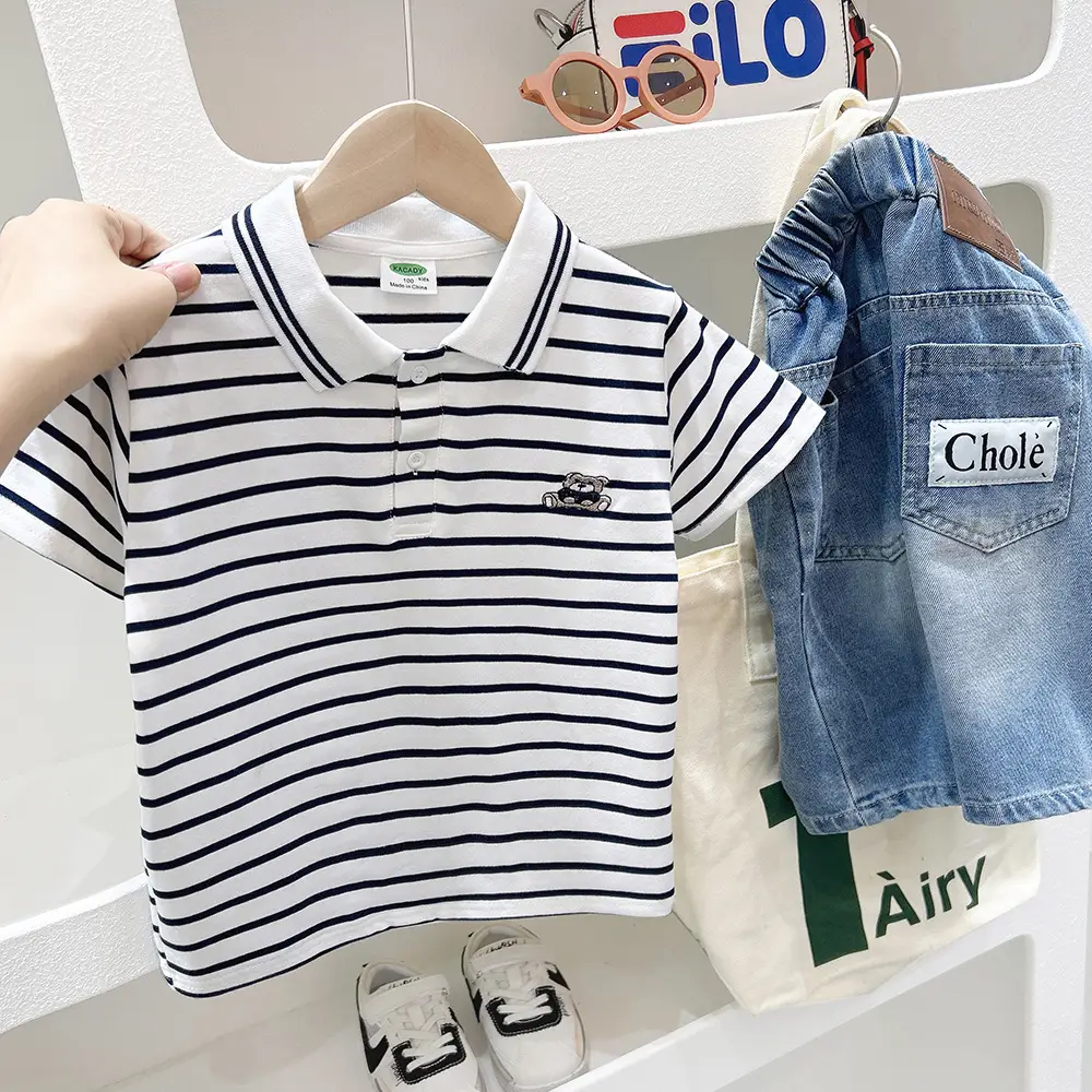 Boys Striped Polo T-Shirt 2025 Summer Loose Fit — feature 3
