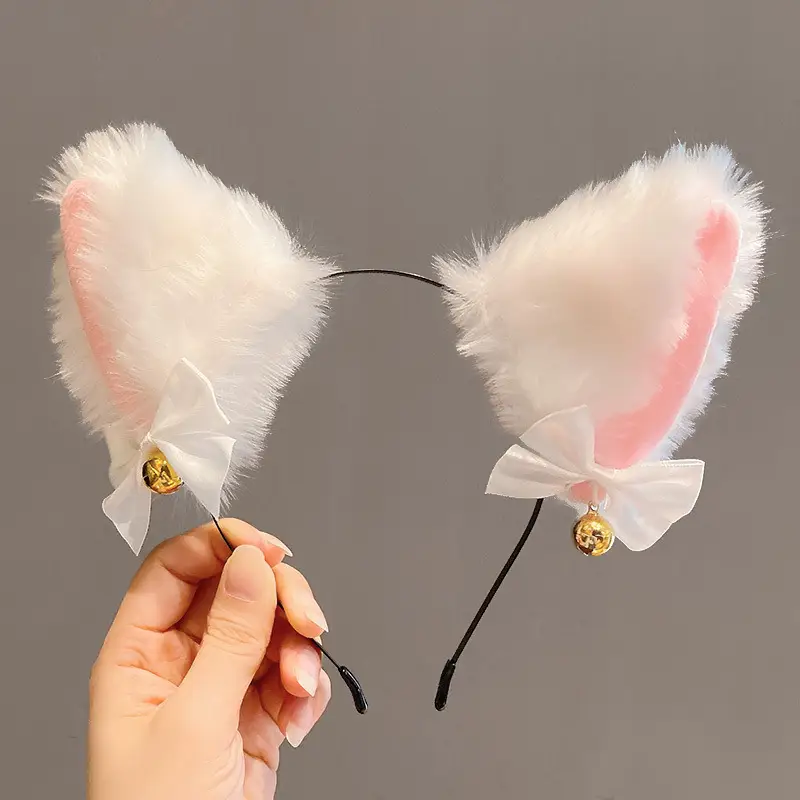 Plush Cat & Fox Hairbands with Gold Beads - Image 2