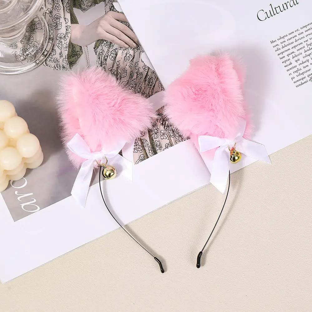 Plush Cat & Fox Hairbands with Gold Beads - Image 3