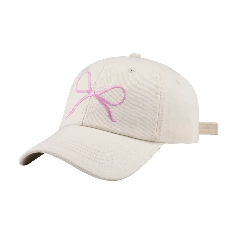 Pink Embroidered Bow Baseball Cap Women Men Summer