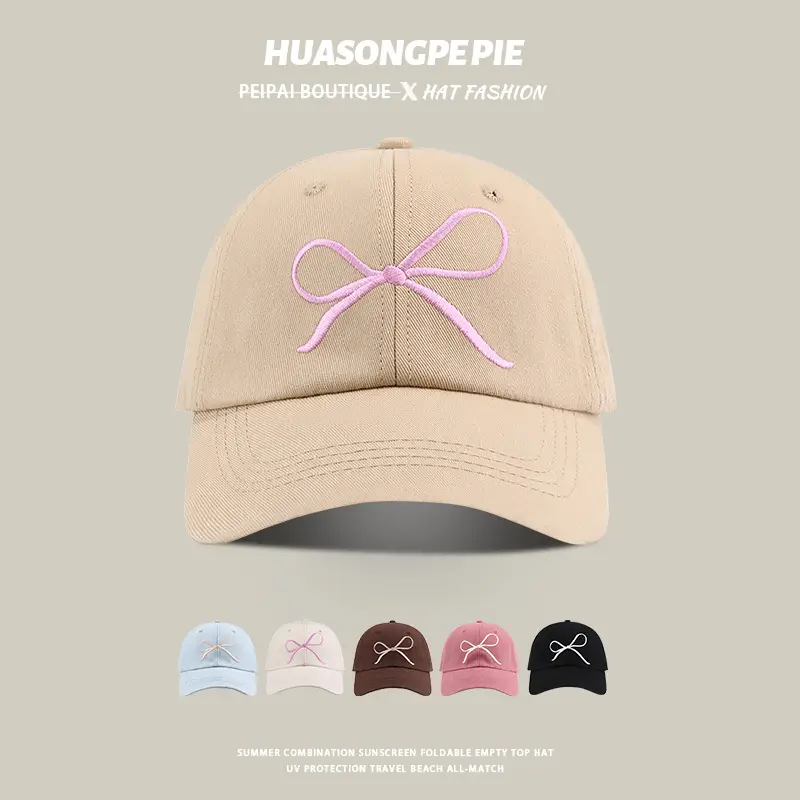 Pink Embroidered Bow Baseball Cap Women Men Summer — feature 1