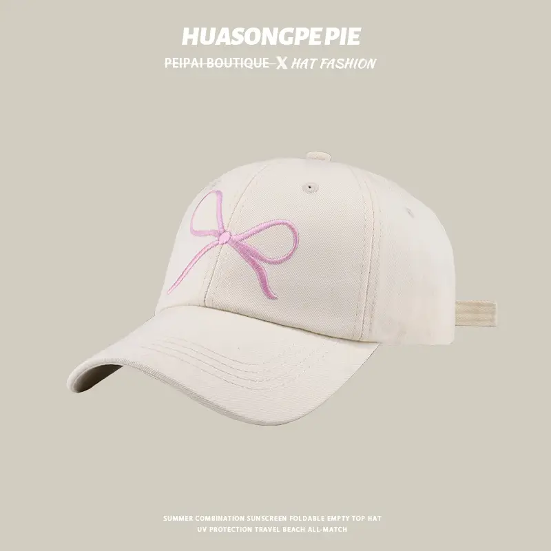 Pink Embroidered Bow Baseball Cap Women Men Summer — feature 11