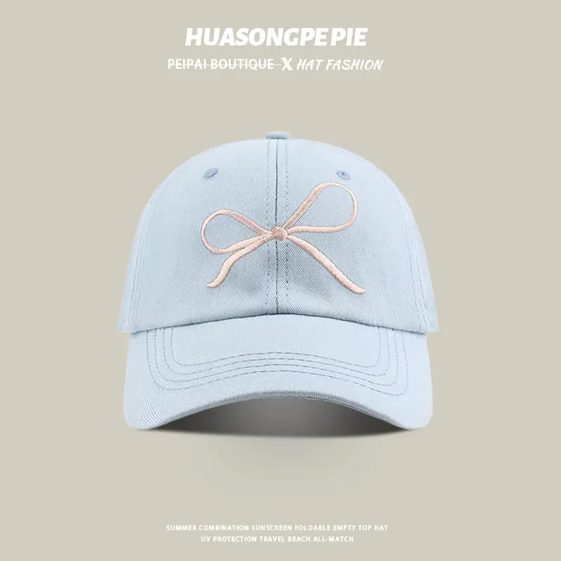 Pink Embroidered Bow Baseball Cap Women Men Summer — feature 4