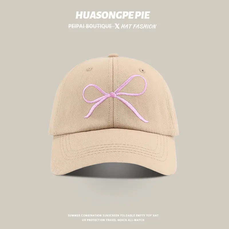Pink Embroidered Bow Baseball Cap Women Men Summer — feature 5