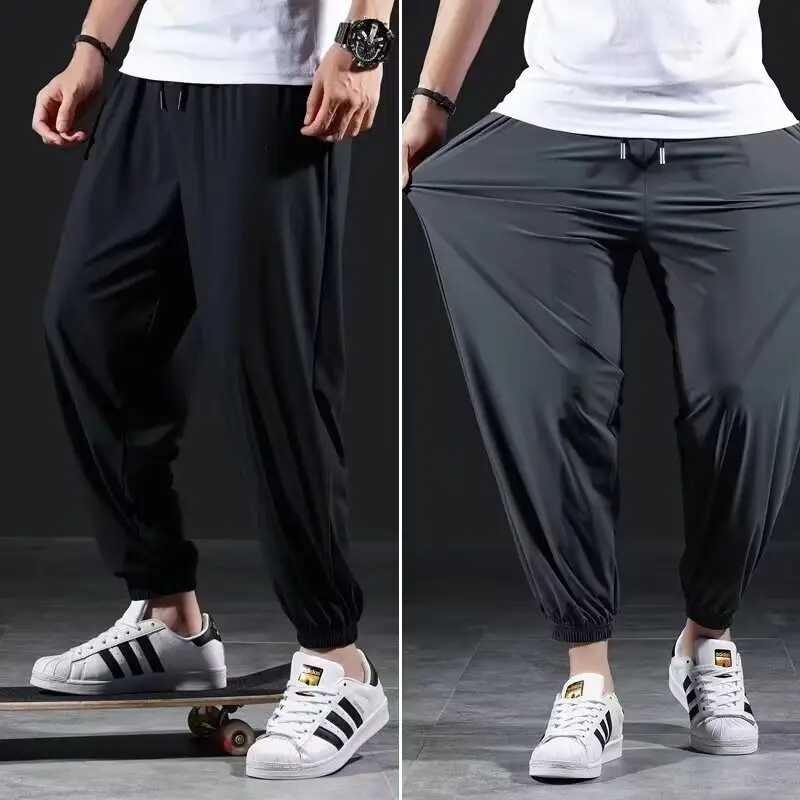 Men Ice Silk Cropped Leg Pants Black 2024 — feature 4