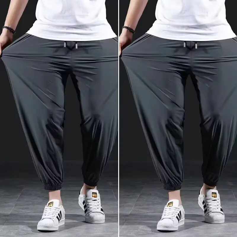 Men Ice Silk Cropped Leg Pants Black 2024 — feature 5