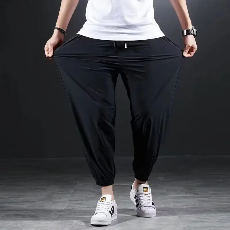 Men Ice Silk Cropped Leg Pants Black 2024 — feature 7