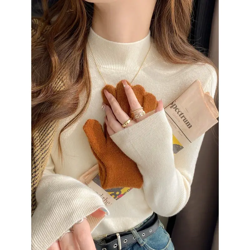 High-Bottom Fashionable Half-Turtleneck Knitwear for Women, Autumn and Winter Tops, Slim-Fitting Long-Sleeved, Slim Mid-Collar Inner Wear for Women